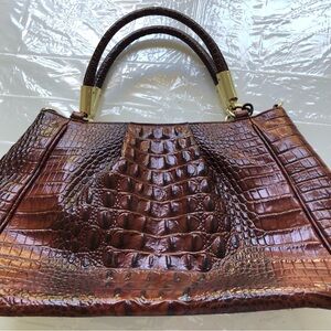 BRAHMIN Dark brown crocodile  handbag. This is in excellent condition. 14” x 9”